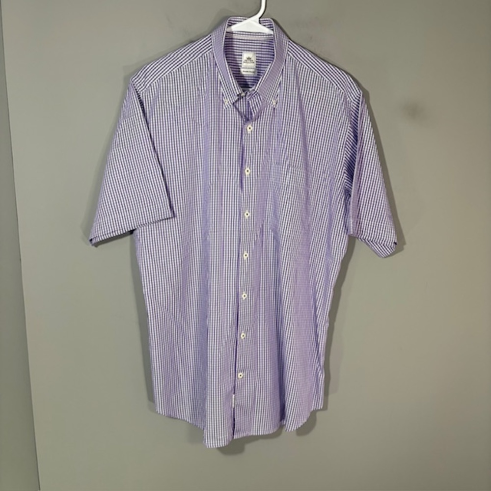 Peter Millar Shirt Mens Large Purple Check Short Sleeve Button Up Seaside Casual